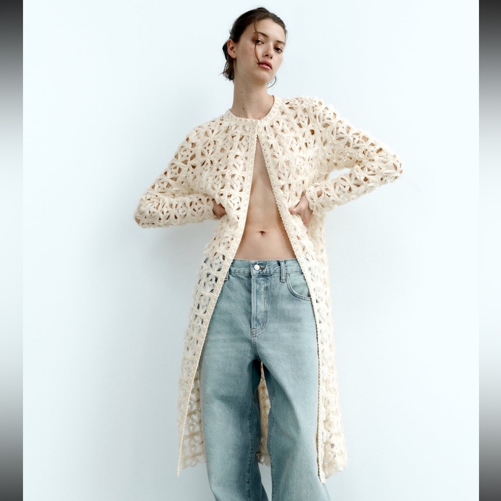 ZARA Crochet Open Knit Cardigan Coat